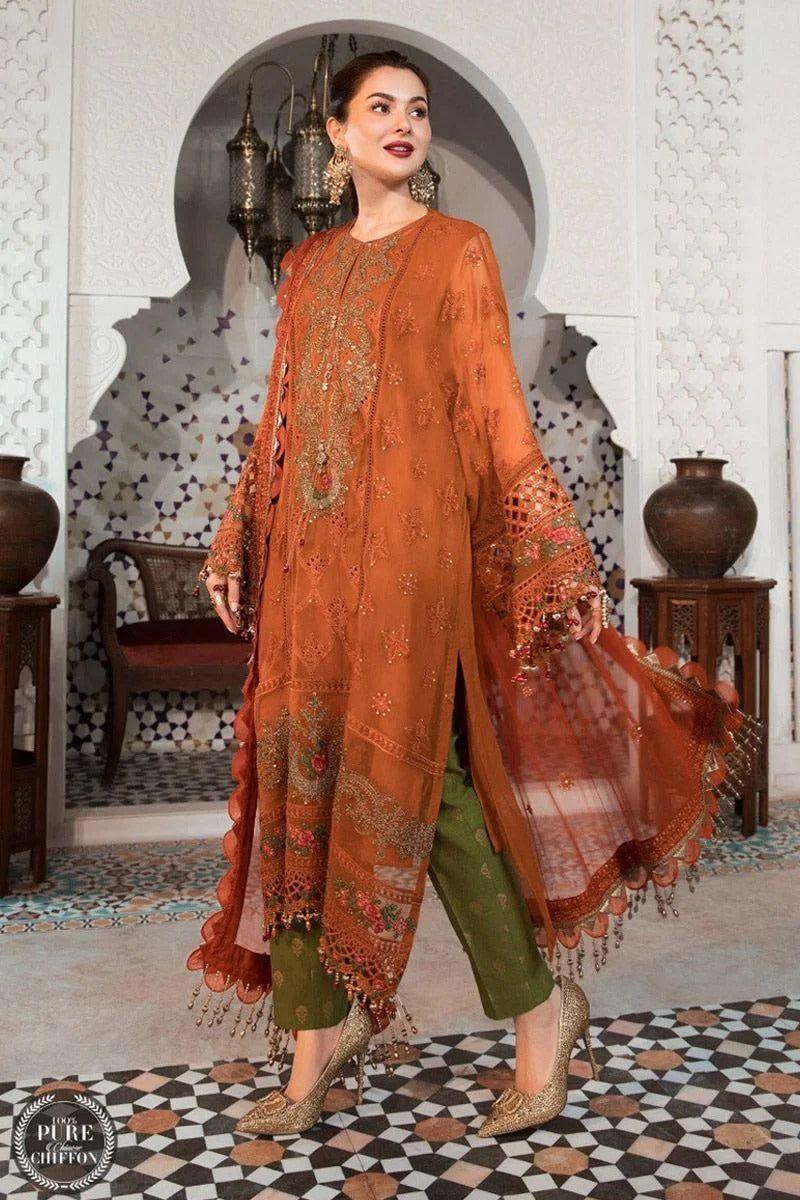 Maria B Inspired Sequence Embroidered Chiffon Suit with Lawn Trouser (3-Piece Unstitched) / Moonlight Motifs
