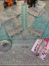 Embroidered Organza 3-Piece Suit with Handwork & Dupatta / Moonlight Motifs